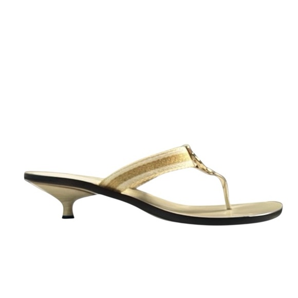 Gucci Beige Interlocking GG Web Striped Thong Kitten Heel Sandals Size 8 - Picture 10 of 10